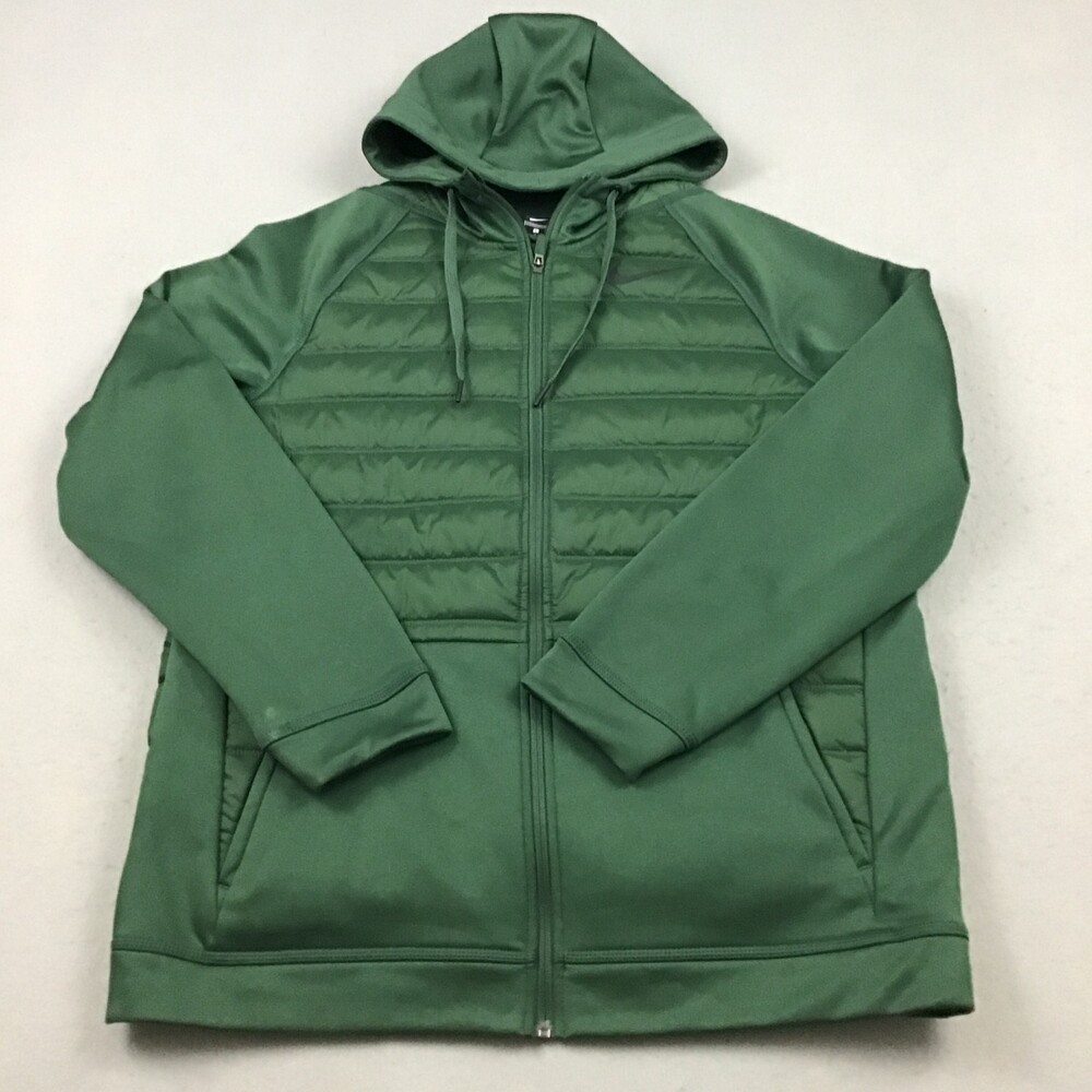 Nike Jacket Men Large Green Therma Fit Hybrid Puffer Zip Hood Winterized L *